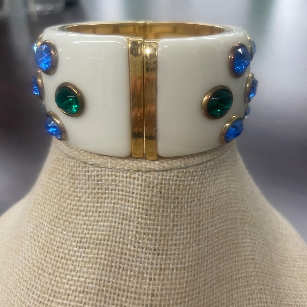 NWOT Neiman Marcus Ceramic Bracelet With Blue And Green Stones - Picture 4 of 5